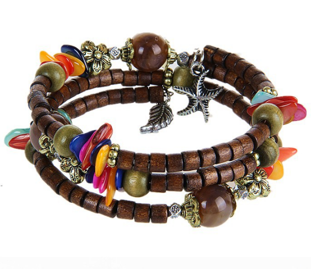 Charming Lady of the Sea National Vintage Wooden Beads Bracelets