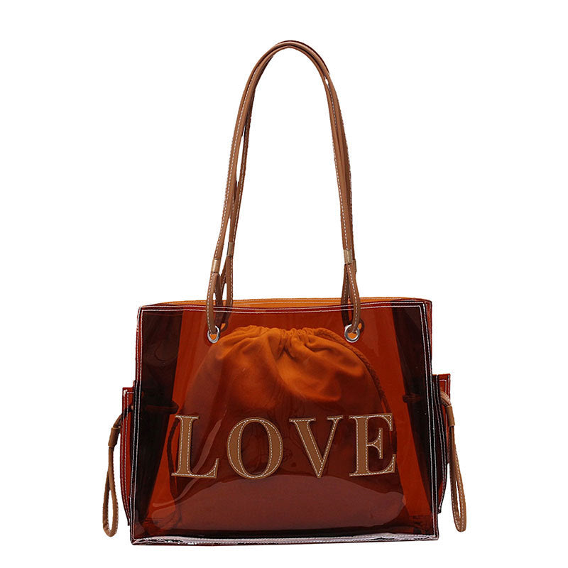 Lady’s Love Large Capacity Transparent Jelly Shoulder- Tote Bag