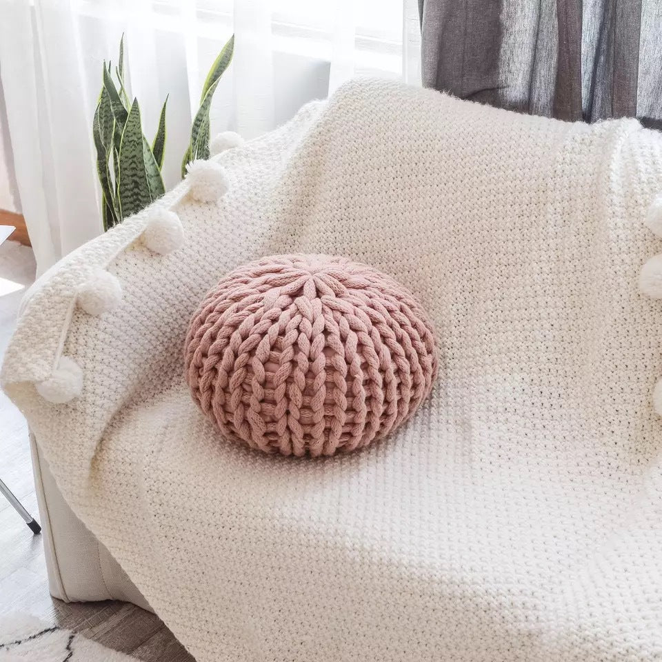 Handmade Thick Wool Woven Pillow, Creative Round Futon