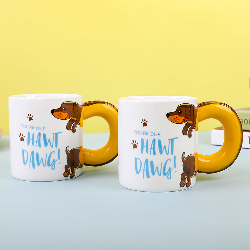 Cute dachshund Hot Dawg ceramic coffee mug