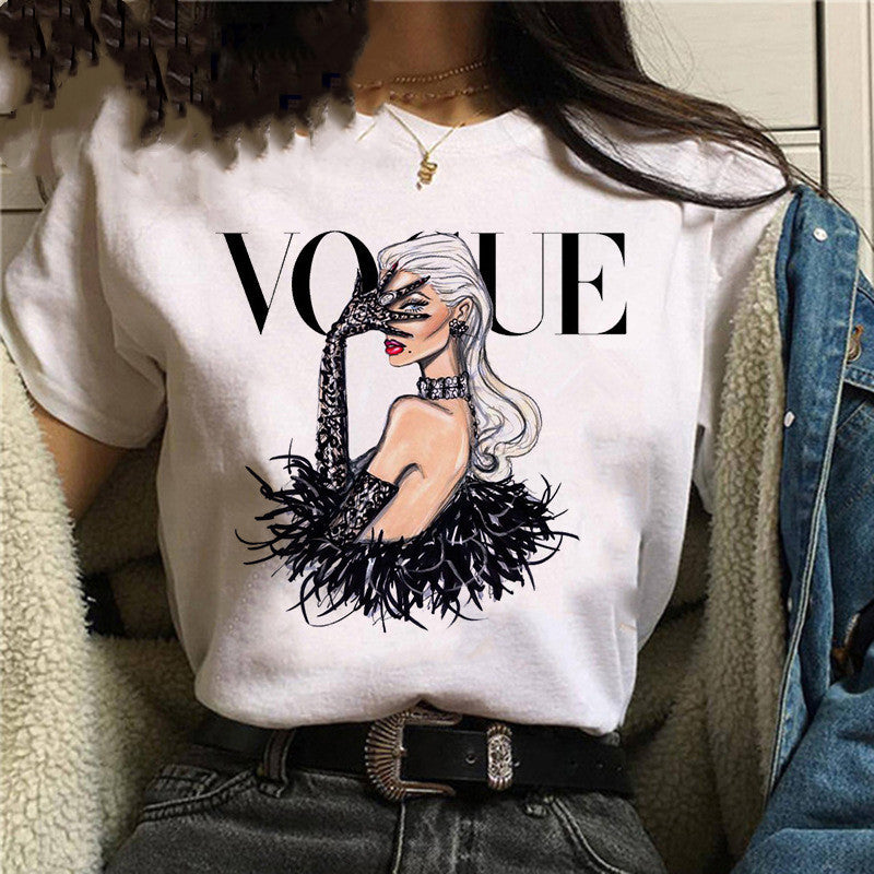 Vogue Letter Print Fashionista Short Sleeve T-short