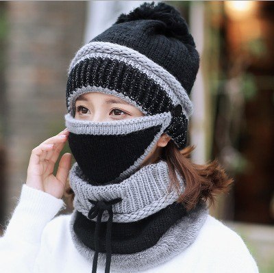 Hat Female Winter Wool Hat Outdoor Thick Warm Winter Hat Riding Windproof Hat Bib Mask Cap Head Cap