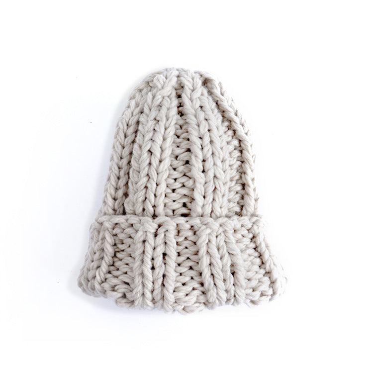 Knitted Hat Ladies Winter Pure Color Simple Thick Woolen Hat