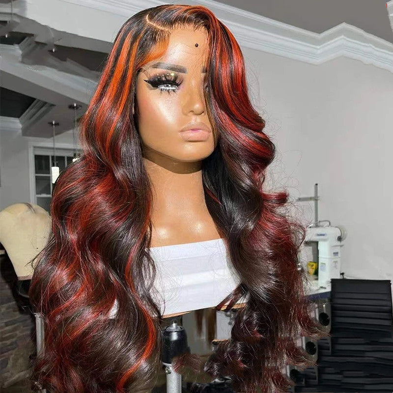 Lace Frontal Burgundy Highlight 13X4 4x4 Closure Wigs