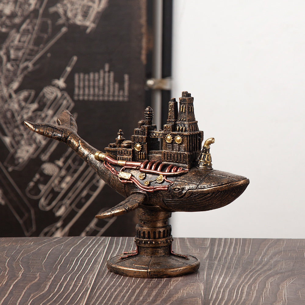 Punk Whale Ship Steampunk Statue Tabletop Decoration Object Accessories