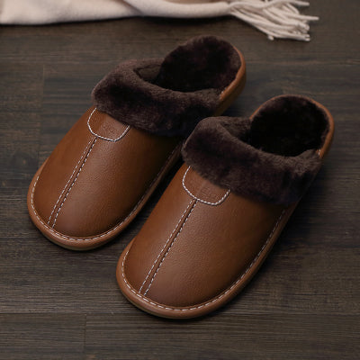 Couple cotton slippers winter home men and women autumn and winter leather surface winter lint floor indoor women's old man outdoor