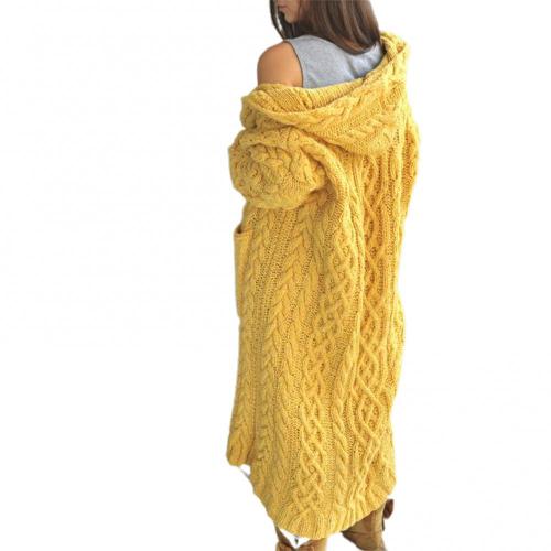 Coarse Women Loose Twist Braids Lazy Wind Hooded Long Cardigan Sweater