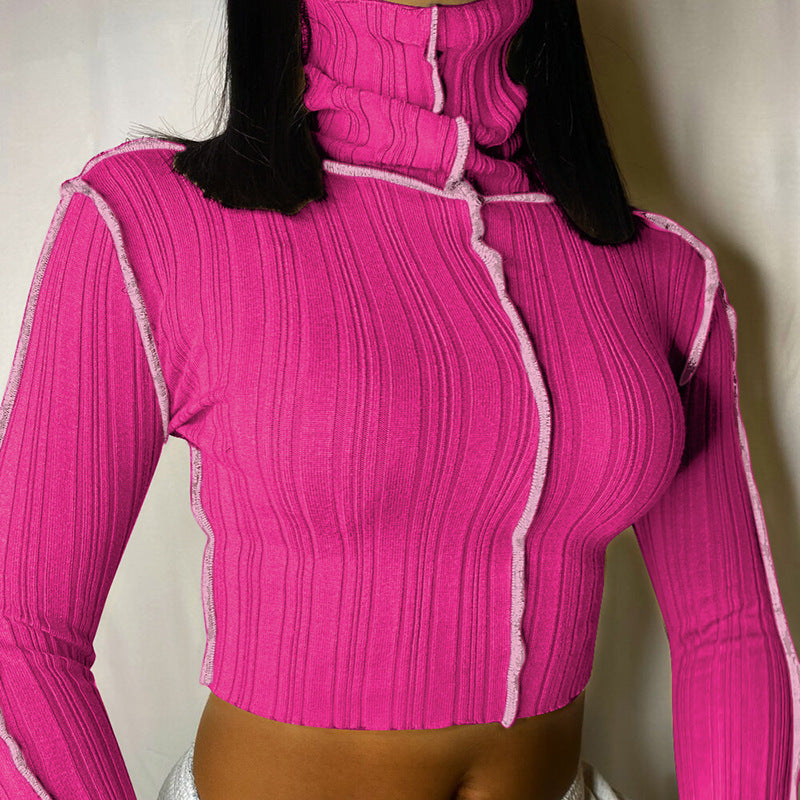 Lady’s New Chilly High-Neck Long-Sleeved Mid drift Top