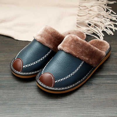 Couple cotton slippers winter home men and women autumn and winter leather surface winter lint floor indoor women's old man outdoor