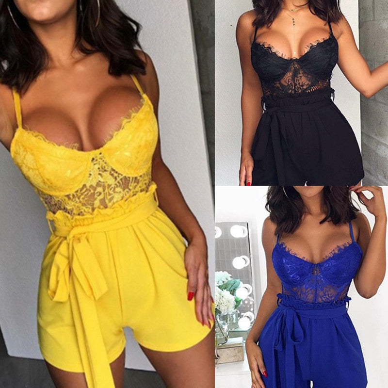ladies summer lace V-neck sleeveless sexy one-piece