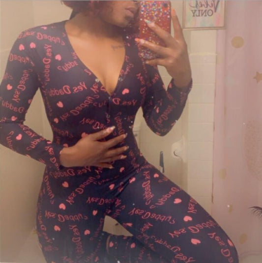 Printed Slim Sexy Long-sleeved One-piece Pajamas