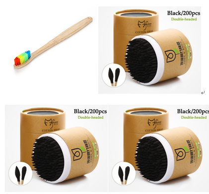 Cotton swab+bamboo brush