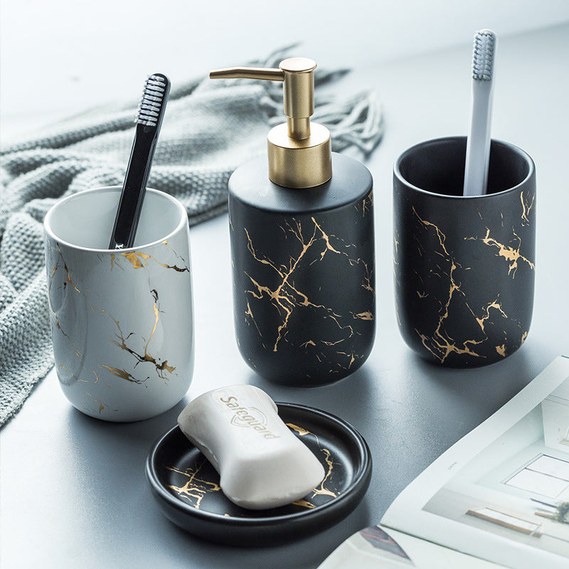 High Quality Porcelain Gold Marble Toothbrush mouthwash cup