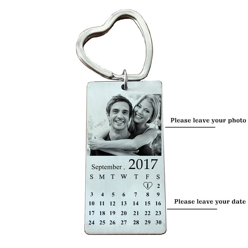 Customized Stainless Steel Photo Calendar Keychain To Burn ID Dog Tag Charm Pendant Key Chain Dropshipping