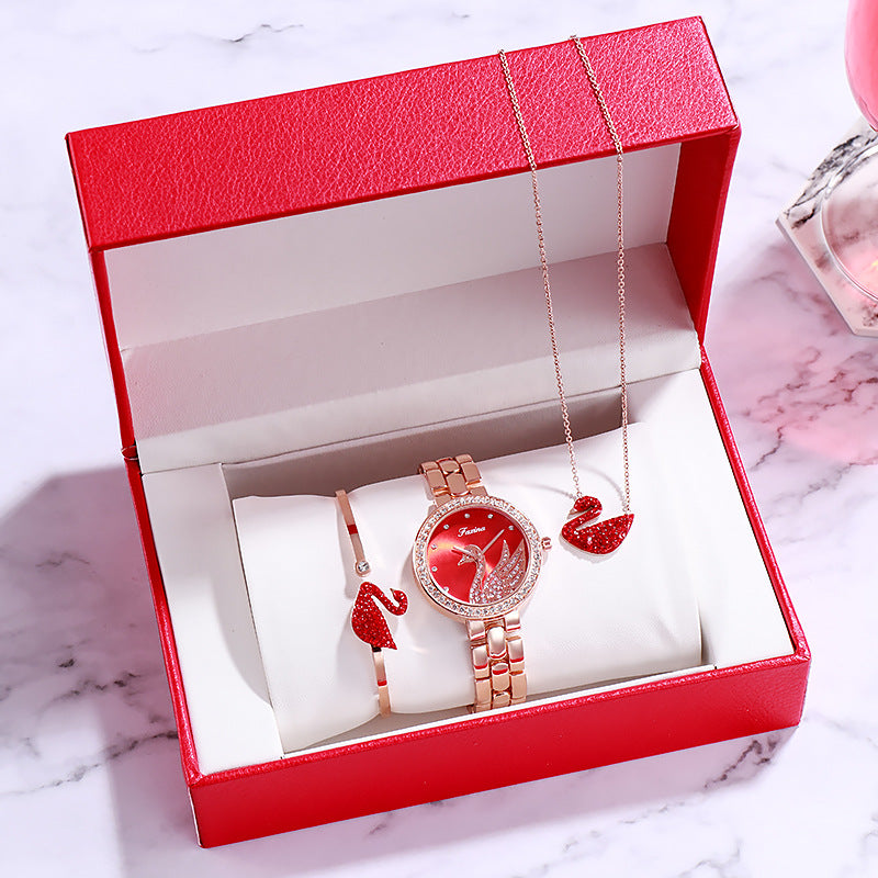 Lady’s Rose Red Crystal Watch and Bracelet Gift Set
