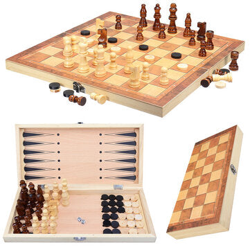 3-in-1 Folding Wood Chessboard Storage Box Adult Game