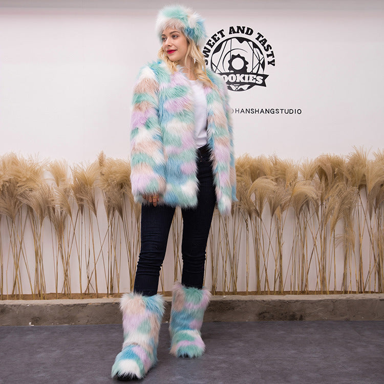 Three-piece Fur Coat For Women Snow Boots