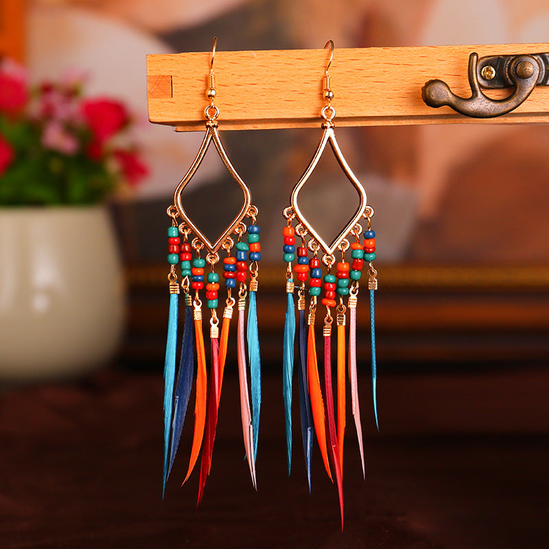 Bohemian Style Cross-border Dream Catcher Colorful Tassel Beaded Earrings