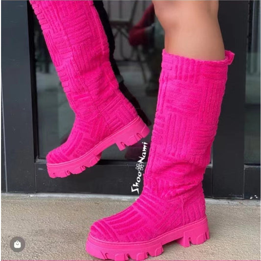 Lady’s Winter Mid Calf Fashion Platform Western Boots