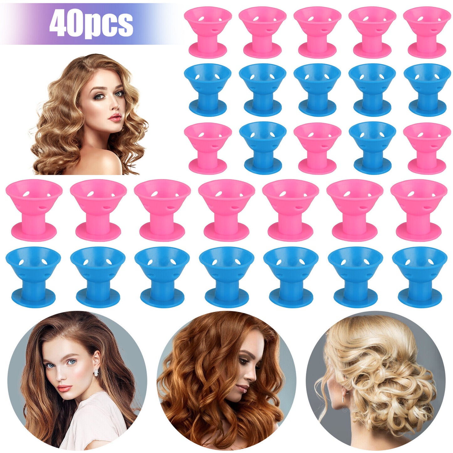 40pcs Magic Silicone Hair Rollers Heatless Curling Rod Headband DIY Hair Styles S L Random Color