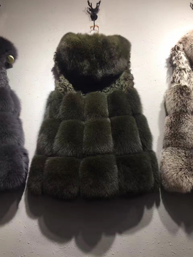 Women Mid Length Fox Fur Vest