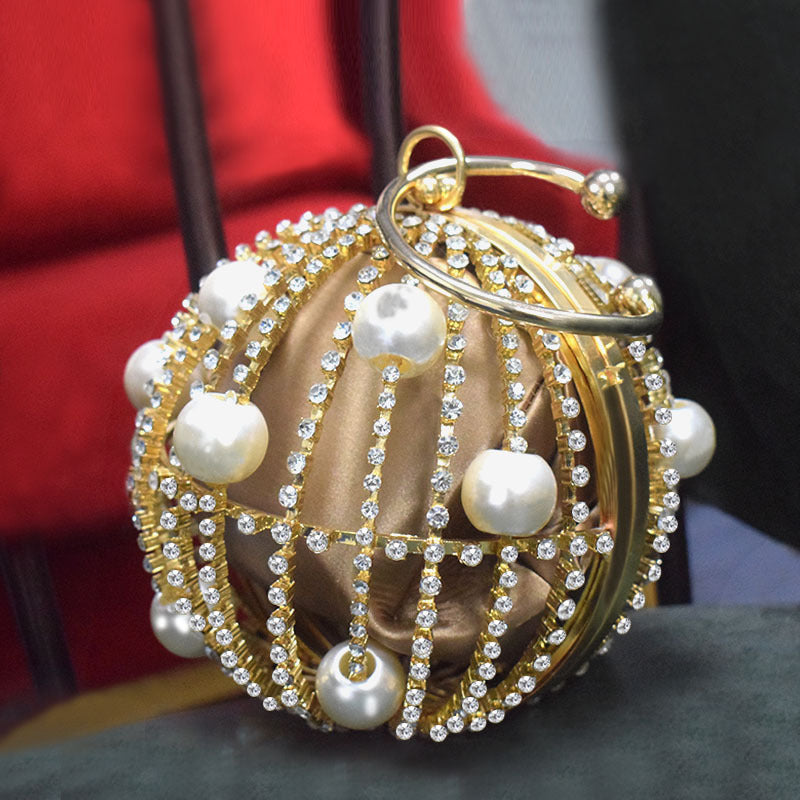 Diamond Pearl Metal Spherical Cage Bag Dinner Bag