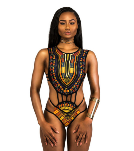 High waist swimsuit with African inspired design