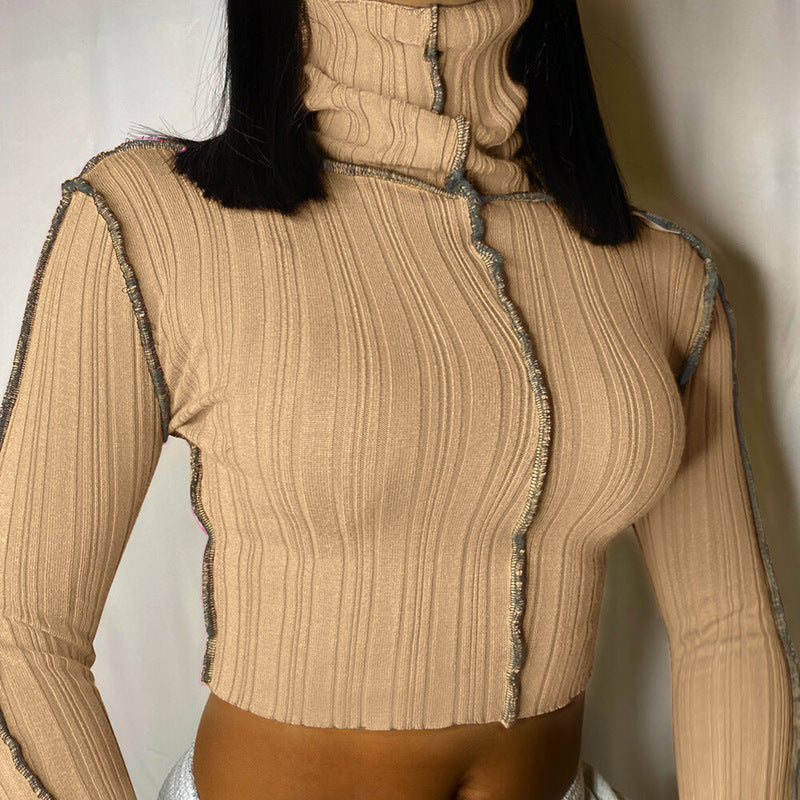 Lady’s New Chilly High-Neck Long-Sleeved Mid drift Top