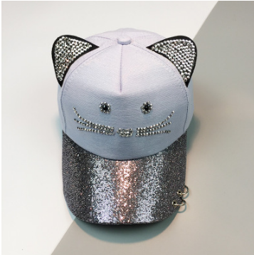 Lady’s Cute Rhinestone Cat Ears Baseball Cap