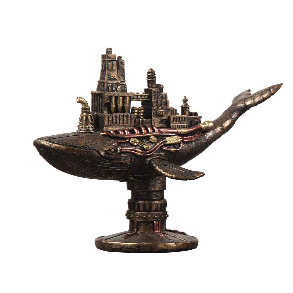 Punk Whale Ship Steampunk Statue Tabletop Decoration Object Accessories