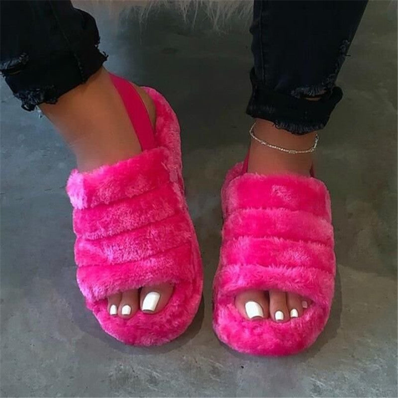 Plus size thick bottom plush slippers