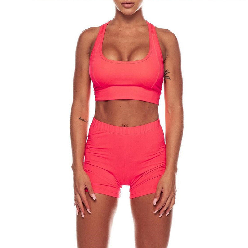 Solid color vest shorts yoga clothing set