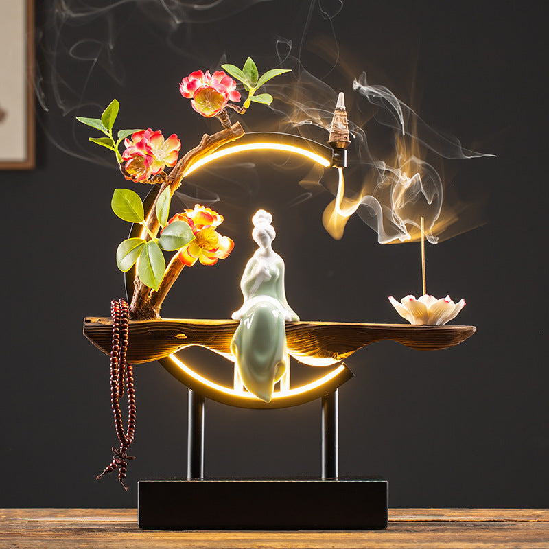 New Chinese Style Waterfall Backflow Incense Burner Home Decoration Elk Ceramic Censer With 20 Incense Cones