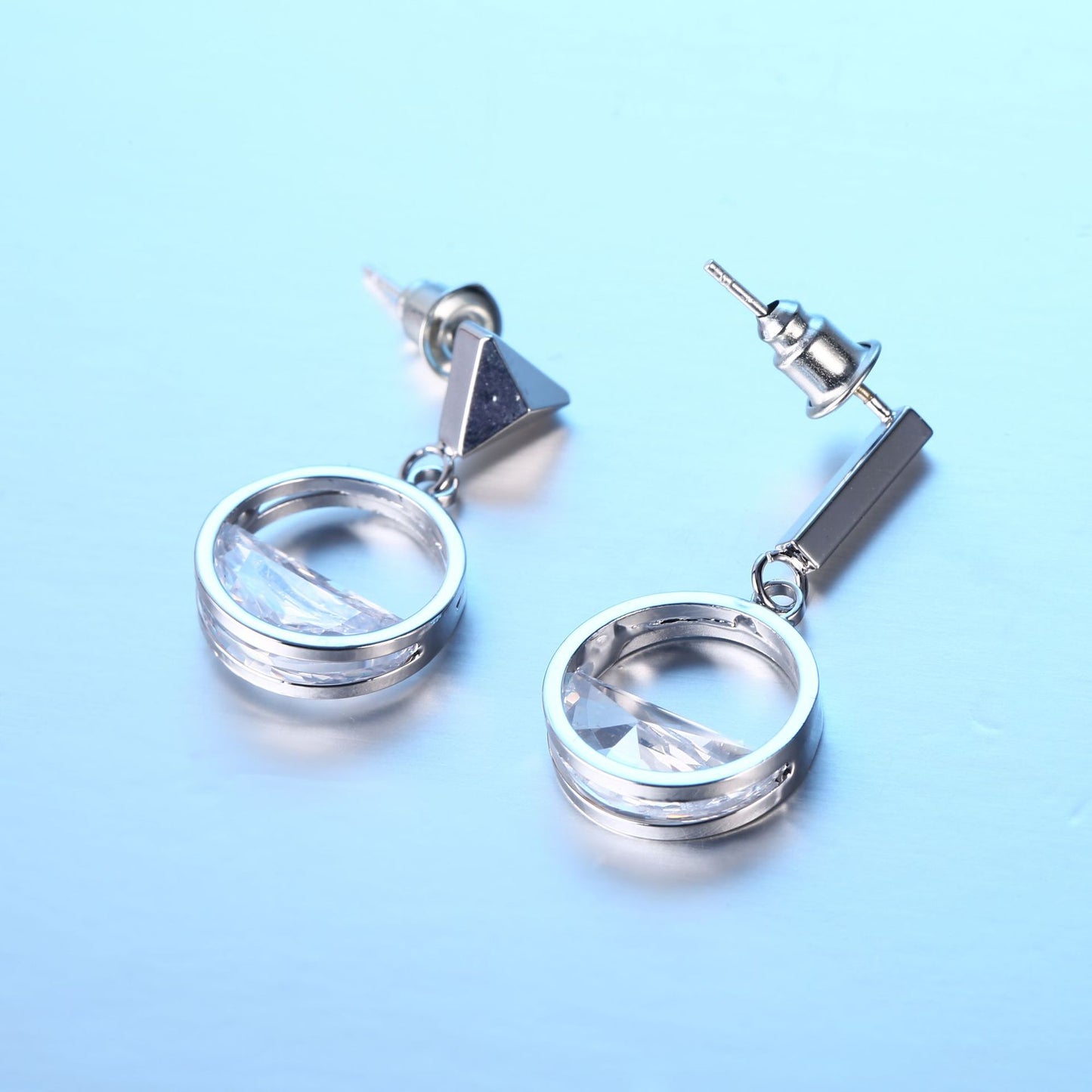 925 Platinum Silver Drop Stud with Zirconium Diamond Asymmetric Earrings