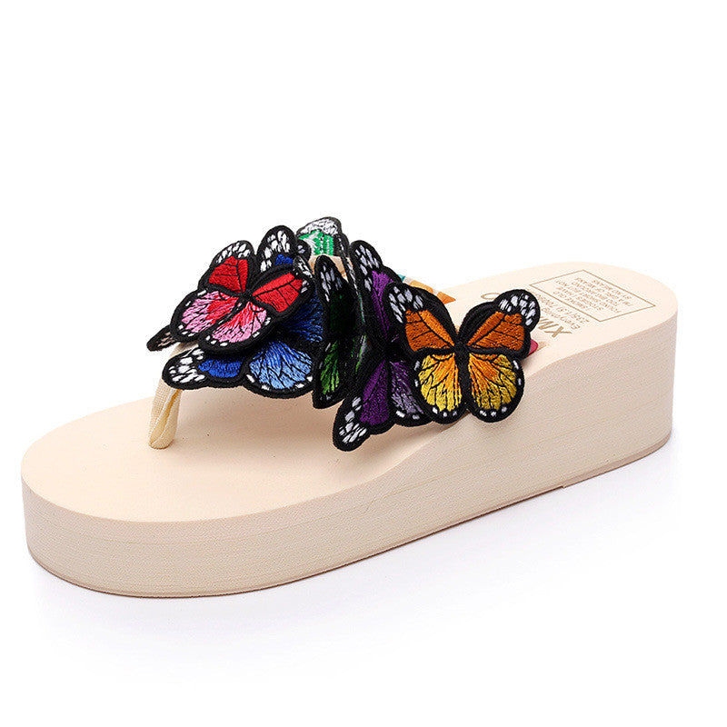 Lady’s Cute Handmade Butterfly Platform Flip Flops