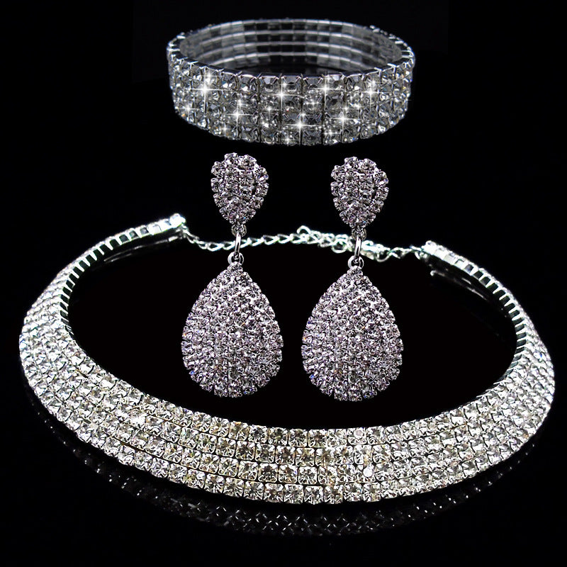 Full Rhinestone Multilayer Necklace. Bracelet & Drop Earring Set