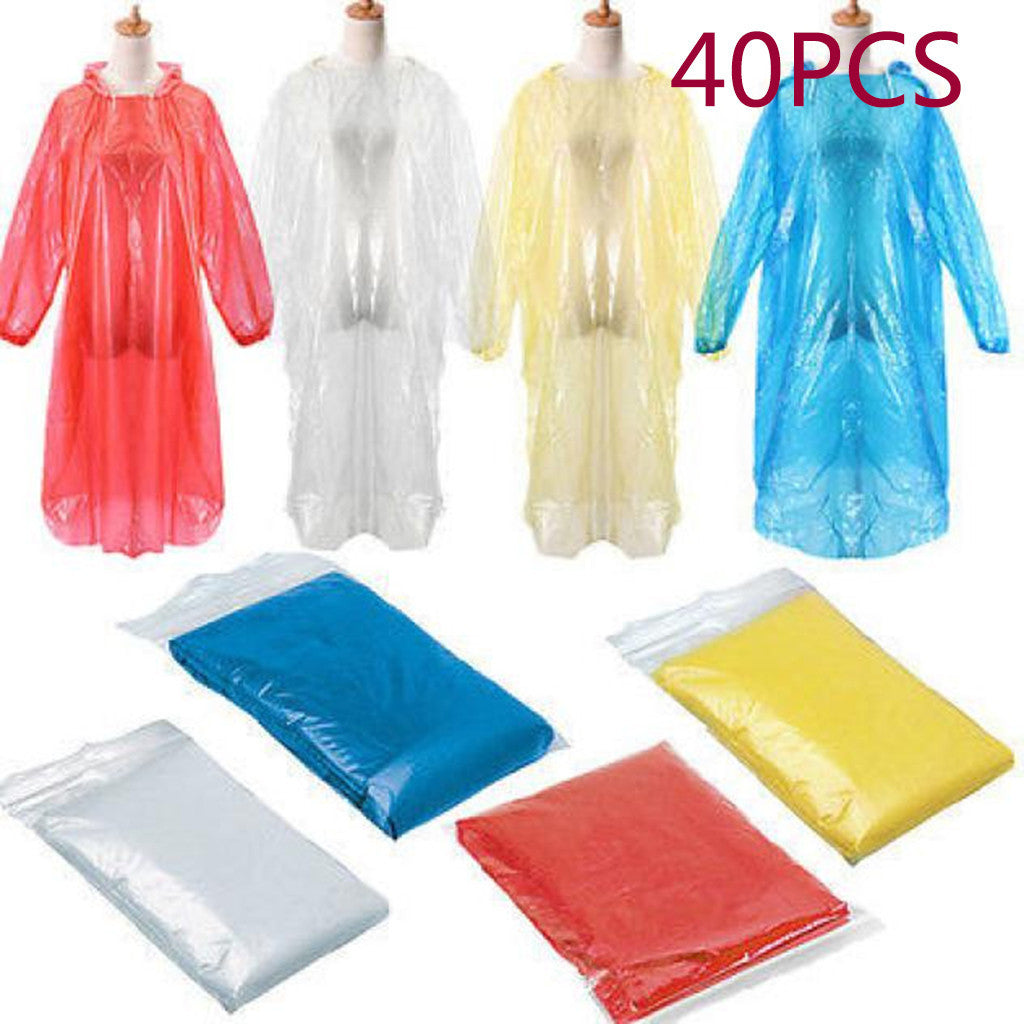 40Pcs Disposable Adult Emergency Waterproof Rain Coat  Hiking Camping Hood
