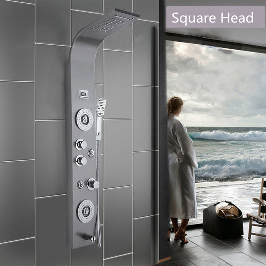 Stainless Steel Shower Panel Tower System LED Rainfall Water Fall Shower Head