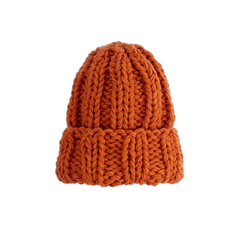 Knitted Hat Ladies Winter Pure Color Simple Thick Woolen Hat