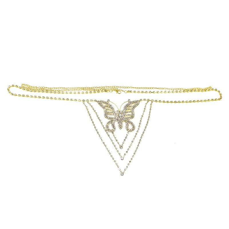 Shiny Rhinestone Butterfly Waist Chain Rhinestone Panties