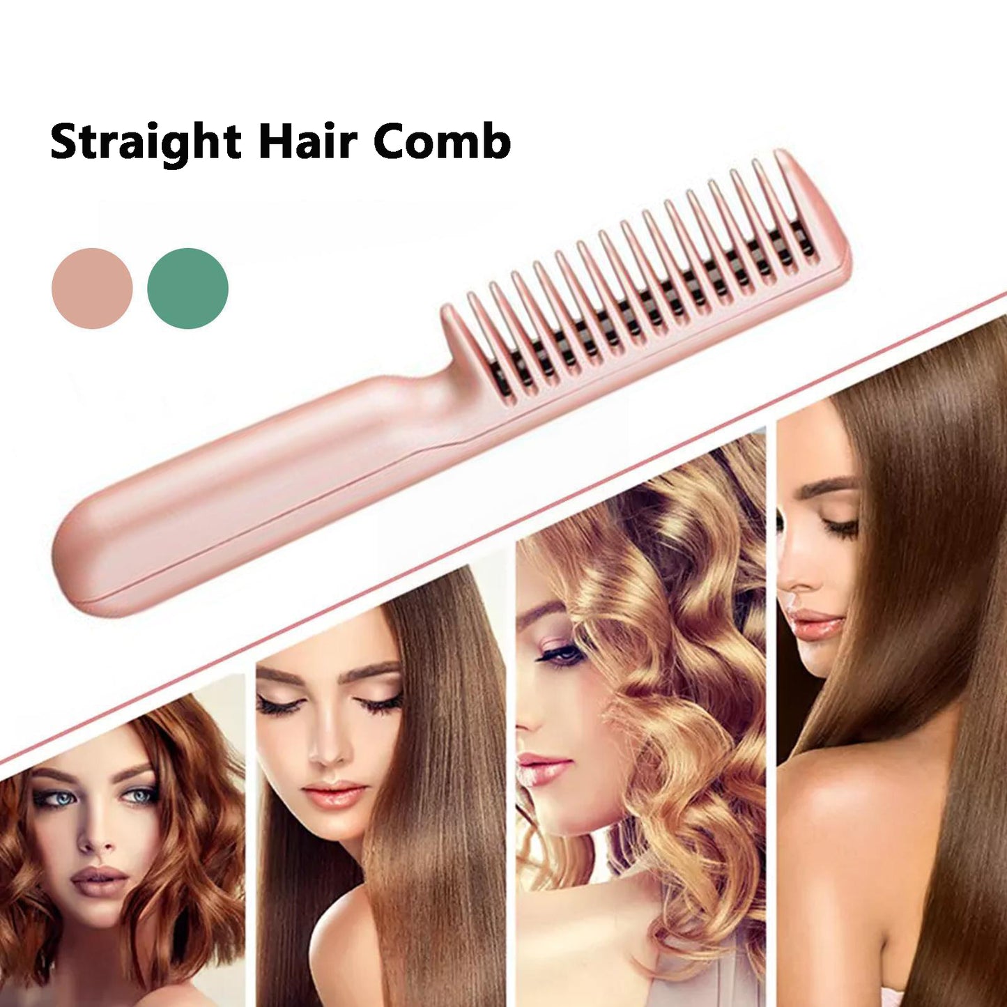 2 In 1 Wireless Straight Hair Comb Portable USB Charging Negative -Ion Smoothing Straightener Curling Comb Hair Brush