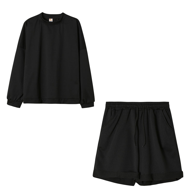 Two-Piece Suit Of Round Neck Top And Loose Shorts