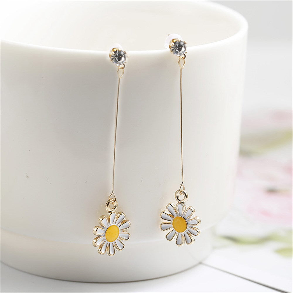 Simple Elegant Sun Flower Long Sweet Drop Earrings