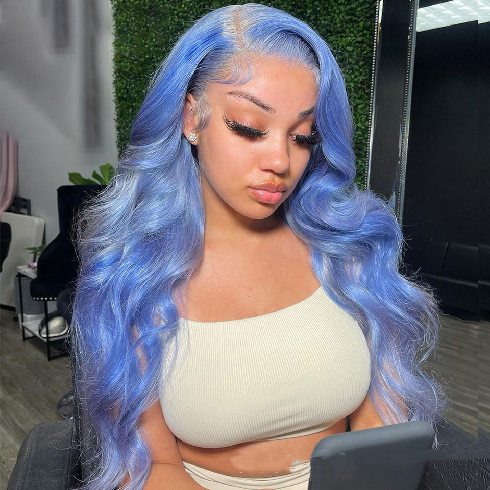 Baby Blue Body Wave 100% Human Hair 13X4 Silk Lace Front Wig