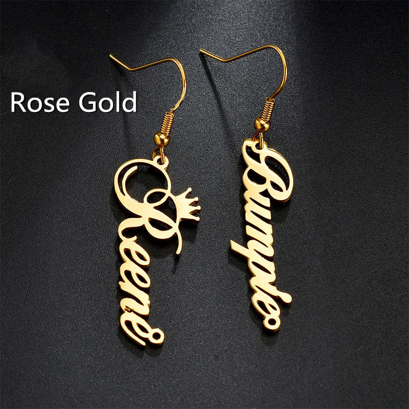 Soinluv Hang Time Stainless Steel Gold Plated Custom Name Earrings