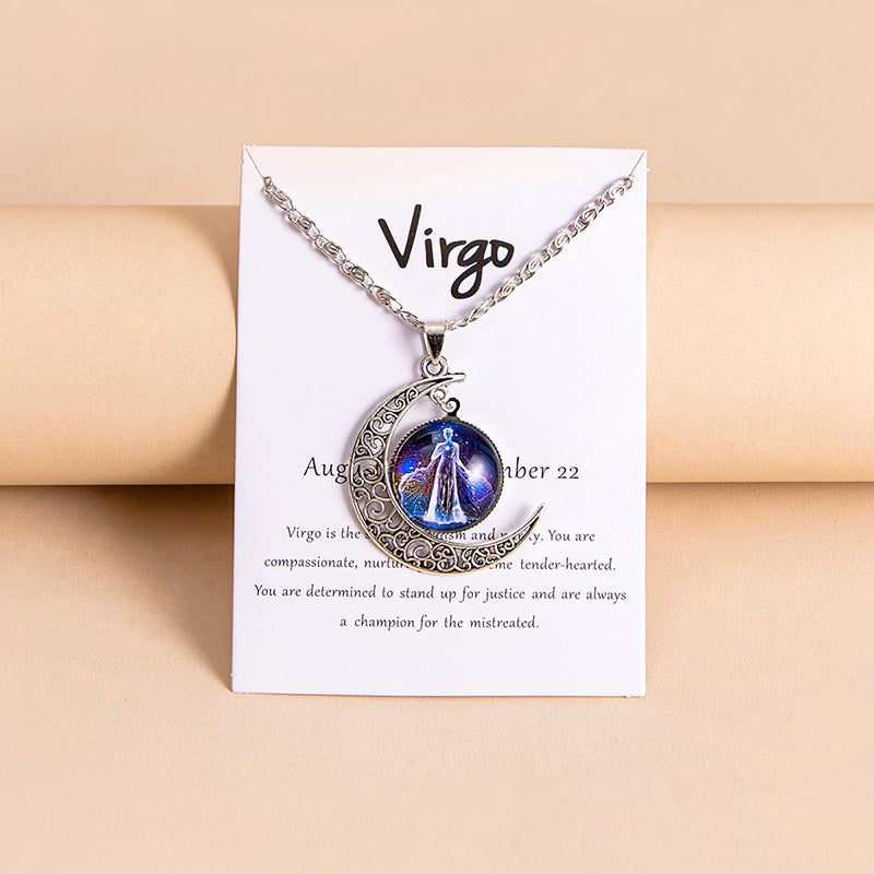 12 Zodiac Sign Glass Charms Moon Pendant Necklace For Women Girls