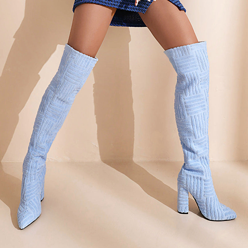 Women's Suede Chunky Heel Thigh Boots