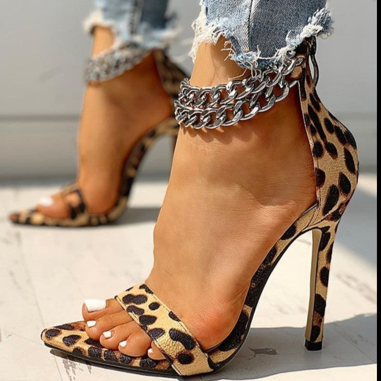 New Leopard Print Women's High-heeled Sandals
