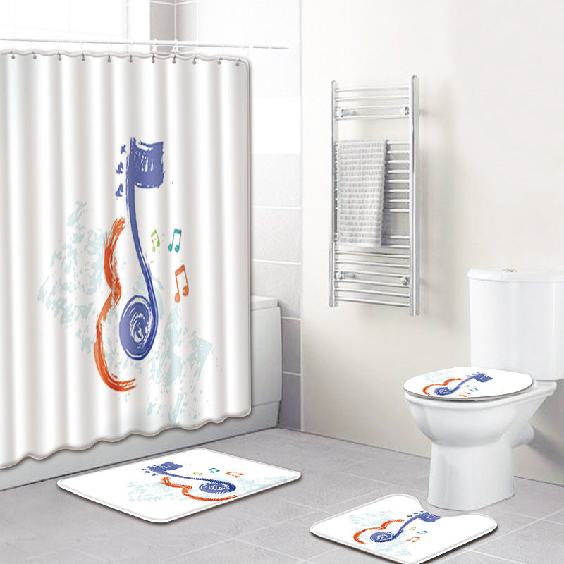 Music Note Music Color Bathroom Carpet Shower Curtain Personality Water-absorbent Non-slip Mat Four-piece